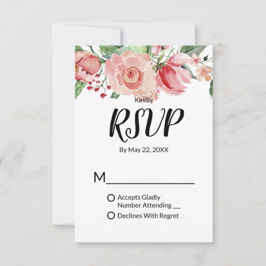 Peach Wassercolor Blumenmuster Trendy Wedding RSVP Karte (Vorderseite)