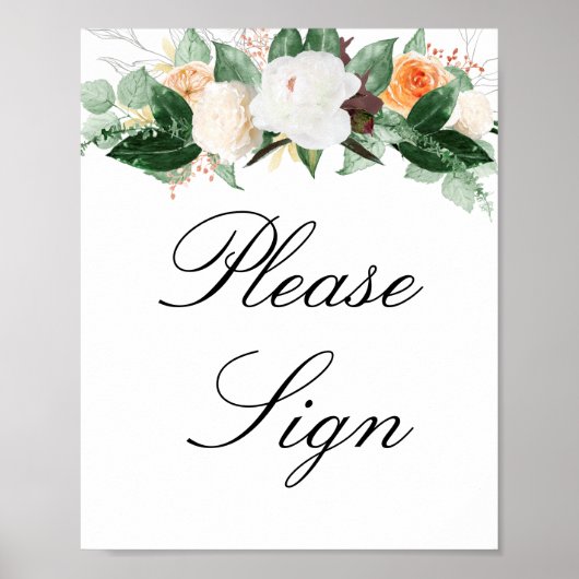 Peach Wassercolor Floral Bitte unterzeichnen Hochz Poster (Vorne)