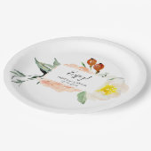 Peach Wassercolor Floral Dessert Table Wedding Pappteller (Schrägansicht)