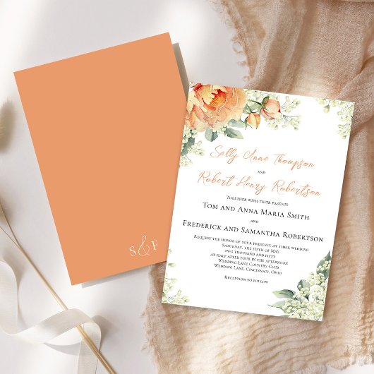 Peach Wassercolor Floral Elegante Hochzeit Einladung
