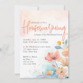 Peach Wassercolor Floral Housewarming Party Einladung (Vorderseite)