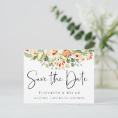 Peach Wassercolor Floral Save the Date Ankündigungspostkarte (Stehend Vorderseite)