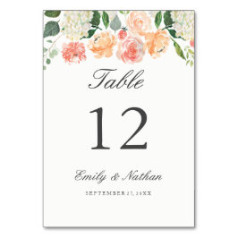 Peach Wassercolor Floral Tischnummer Cards