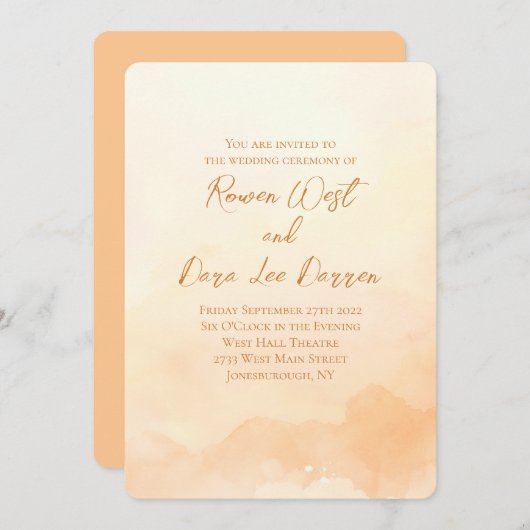 Peach Wassercolor Ombre Malerei Hochzeit Einladung (Vorne/Hinten)