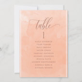 Peach Wassercolor Sitzplan Card mit Gästennamen (Rückseite)