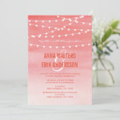 Peach Wassercolor String Lights Einladung (Stehend Vorderseite)