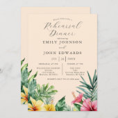 Peach Wassercolor Tropische Blume Probe Abendessen Einladung (Vorne/Hinten)