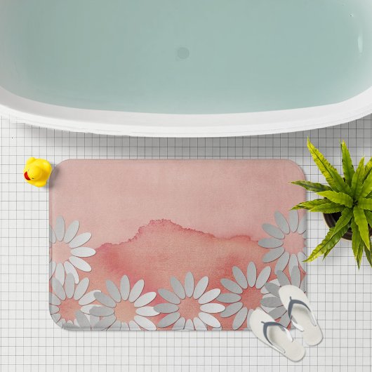 Peach Wasserfarbe und weiße Blume Badematte