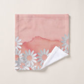 Peach Wasserfarbe und weiße Blume Badhandtuch Set (Waschlappen)