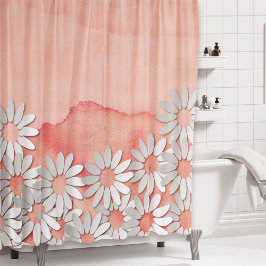 Peach Wasserfarbe und weiße Blume Duschvorhang