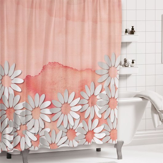 Peach Wasserfarbe und weiße Blume Duschvorhang