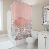 Peach Wasserfarbe und weiße Blume Duschvorhang (Beispiel)