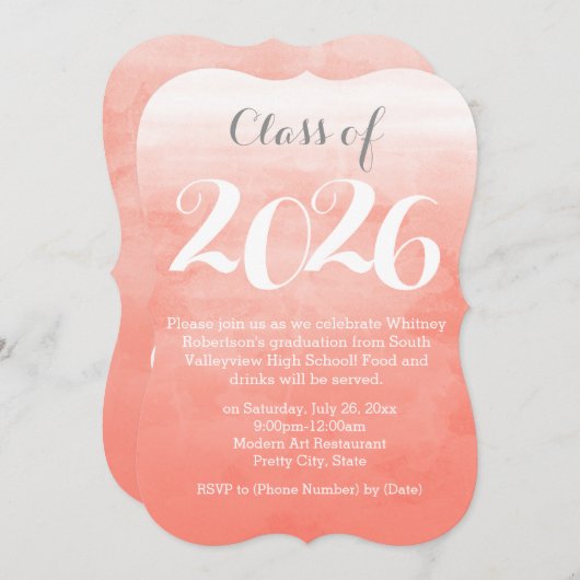 Peach Watercolor 2019 Graduation Party Einladung (Vorne/Hinten)