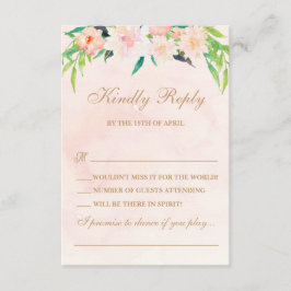 Peach Watercolor and Floral Wedding RSVP Karte