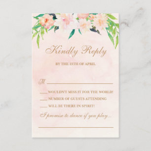 Peach Watercolor and Floral Wedding RSVP Karte