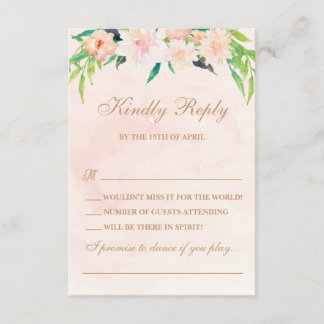 Peach Watercolor and Floral Wedding RSVP Karte