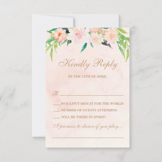 Peach Watercolor and Floral Wedding RSVP Karte (Vorderseite)