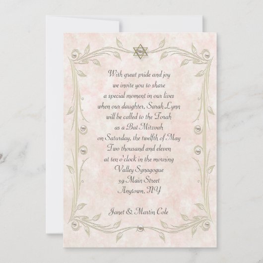 Peach Watercolor Bat Mitzvah Einladung (Vorderseite)