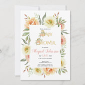 Peach watercolor Blume Babydusche für Mädchen Einladung (Vorderseite)