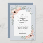 Peach Watercolor Blume Dusty Blue Wedding Einladung (Vorne/Hinten)