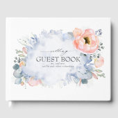 Peach Watercolor Blume Dusty Blue Wedding Gästebuch (Vorderseite)