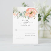Peach Watercolor Blume Elegant Boho Hochzeit RSVP Karte (Stehend Vorderseite)