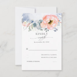 Peach Watercolor Blume Elegante Dusty Blue Wedding RSVP Karte