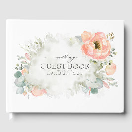 Peach Watercolor Blume Elegante Hochzeit Gästebuch