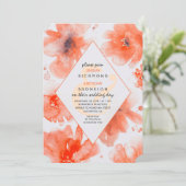 Peach Watercolor Blume Moderne Hochzeitseinladung Einladung (Stehend Vorderseite)