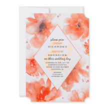 Peach Watercolor Blume Moderne Hochzeitseinladung