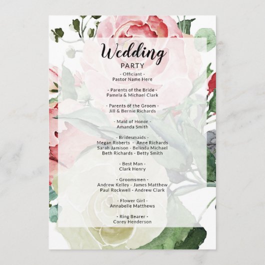 Peach Watercolor Blumenmuster Hochzeit Programm (Rückseite)