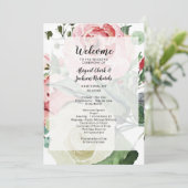 Peach Watercolor Blumenmuster Hochzeit Programm (Stehend Vorderseite)