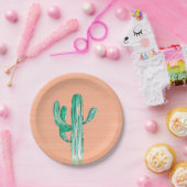 Peach Watercolor Cactus Southwestern Wedding Pappteller (Party)