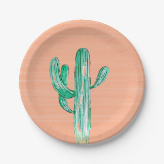 Peach Watercolor Cactus Southwestern Wedding Pappteller