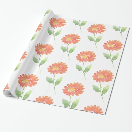 Peach Watercolor Daisy Geschenkpapier (Ungerollt)