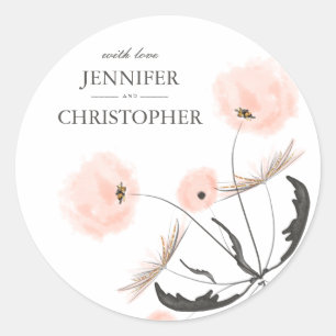 Peach Watercolor Dandelion Wedding Gift Tag Runder Aufkleber