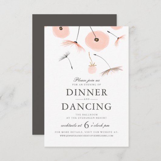 Peach Watercolor Dandelion Wedding Reception Card Einladung (Vorne/Hinten)