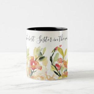 PEACH WATERCOLOR FLORAL BEST SISTER IN DER WELT ZWEIFARBIGE TASSE