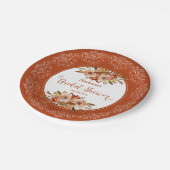 Peach Watercolor Floral Brautparty Persimmon Pappteller (Schrägansicht)