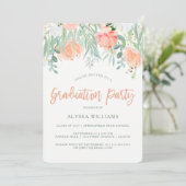 Peach Watercolor Floral | Graduierungspartei Einladung (Stehend Vorderseite)