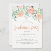 Peach Watercolor Floral | Graduierungspartei Einladung (Vorderseite)