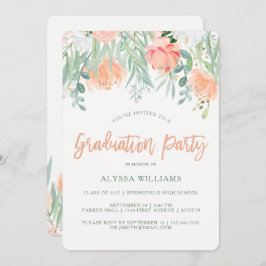 Peach Watercolor Floral | Graduierungspartei Einladung