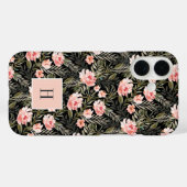 Peach Watercolor Floral Monogram Case-Mate iPhone Hülle (Rückseite (Horizontal))