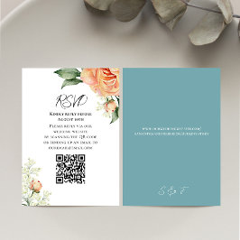 Peach Watercolor Floral QR Code UAWG Blau RSVP Karte