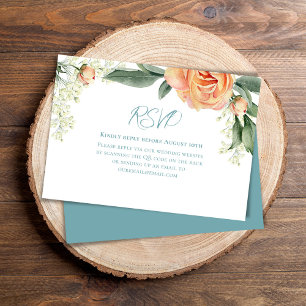 Peach Watercolor Floral QR Code UAWG Blau RSVP Karte