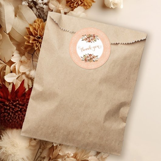 Peach Watercolor Floral Vielen Dank Runder Aufkleber