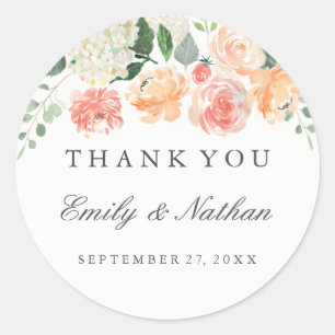 Peach Watercolor Floral Wedding Danke Sticker