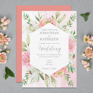 Peach Watercolor Floral Wedding Invitation Einladung