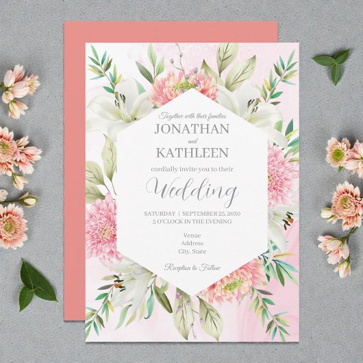 Peach Watercolor Floral Wedding Invitation Einladung