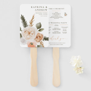 Peach Watercolor Floral Wedding Program Fans Fächer
